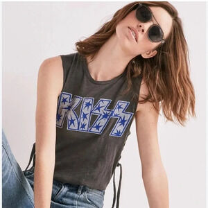 gray blue silver KISS by Lucky Brand sleeveless lace up side top size small